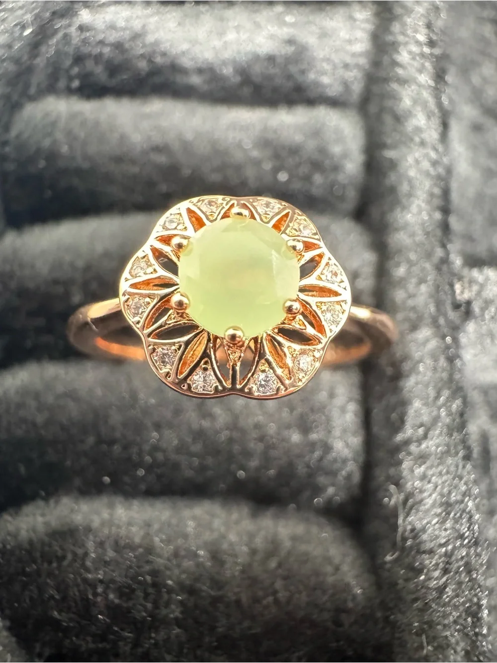 Vintage 14K 585 Rolled Gold Lab Created Mint Quartz Ring Size 8
